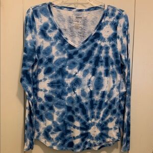 Sonoma Goods For Life Everyday Long Sleeve V-Neck Tee Tie-Dyed Look Coral Print